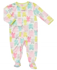 Sweet style. Dress her in this one piece, with a funny frog print or cute kitty applique, and let her sleep in snuggly comfort. Sweet style. Dress her in this one piece, with a funny frog print or cute kitty applique, and let her sleep in snuggly comfort.