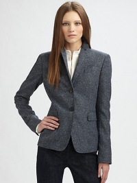 The classic menswear-inspired blazer, rendered in wool and accented with subtly vented cuffs.Notched lapelsButton frontWelt breast pocketFlap pocketsLong sleeves with vented cuffsContrast collar panelAbout 29 from shoulder to hemWoolDry cleanImported of Italian fabricModel shown is 5'9½ (176cm) wearing US size 4.OUR FIT MODEL RECOMMENDS ordering true size. The classic menswear-inspired blazer, rendered in wool and accented with subtly vented cuffs.Notched lapelsButton frontWelt breast pocketFlap pocketsLong sleeves with vented cuffsContrast collar panelAbout 29 from shoulder to hemWoolDry cleanImported of Italian fabricModel shown is 5'9½ (176cm) wearing US size 4.OUR FIT MODEL RECOMMENDS ordering true size.