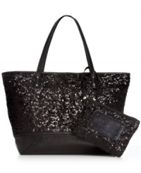 A classic silhouette gets a glam update in shimmery sequin that's absolutely eye-catching. The spacious interior features plenty of pockets to ensure all your belongings stay safe, while the complementary wristlet keeps ID, cash and cards close at hand. A classic silhouette gets a glam update in shimmery sequin that's absolutely eye-catching. The spacious interior features plenty of pockets to ensure all your belongings stay safe, while the complementary wristlet keeps ID, cash and cards close at hand.
