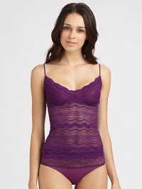 Semi-sheer chevron lace hugs the body in this romantic design with feminine scalloped trim. Sweetheart necklineThin strapsSemi-sheer lace bodyScalloped edgesTactel/nylon/elastane/cottonMade in Italy Semi-sheer chevron lace hugs the body in this romantic design with feminine scalloped trim. Sweetheart necklineThin strapsSemi-sheer lace bodyScalloped edgesTactel/nylon/elastane/cottonMade in Italy