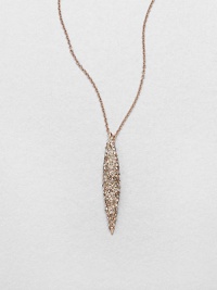 From the Miss Havisham Collection. A long tapered pendant, pointed like a spear, is dappled with dazzling Swarovski crystals and hangs from a delicate chain.CrystalRose goldtoneLength, about 16 plus 3 extenderLobster claspMade in USA