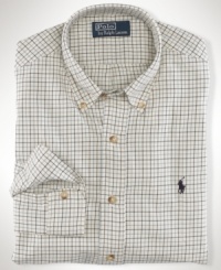 Ralph Lauren's trim-fitting button-down is constructed with a handsome tattersall pattern on comfortable cotton twill. Ralph Lauren's trim-fitting button-down is constructed with a handsome tattersall pattern on comfortable cotton twill.