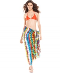 This colorful printed sarong is worn by many Brasilian locals both on and off the beach. As part of Brasilian tradition to wish good luck, the sarong is inscribed with the phrase Lembranca Do Senhor Do Bonfim Da Bahia which means In Remembrance of Our Patron Saint, Good Luck in Life. A portion of the proceeds from the Bonfim Sarong is dedicated to saving the Brasilian rainforest through the Nature Conservancy's plantabillion.org organization. Discover Brasil. The bold colors. The exotic scents. The sensual textures. The natural sensations. Only at Macy's. This colorful printed sarong is worn by many Brasilian locals both on and off the beach. As part of Brasilian tradition to wish good luck, the sarong is inscribed with the phrase Lembranca Do Senhor Do Bonfim Da Bahia which means In Remembrance of Our Patron Saint, Good Luck in Life. A portion of the proceeds from the Bonfim Sarong is dedicated to saving the Brasilian rainforest through the Nature Conservancy's plantabillion.org organization. Discover Brasil. The bold colors. The exotic scents. The sensual textures. The natural sensations. Only at Macy's.