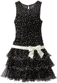 Bonnie Jean Girls 7-16 3 Tier Mesh Dress with Satin Sash, Dot, 8 Bonnie Jean Girls 7-16 3 Tier Mesh Dress with Satin Sash, Dot, 8
