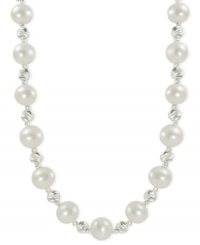 Cultured freshwater pearls (8-8-1/2 mm) blend with rhodium-plated sparkle beads on this sterling silver necklace as the classic look gets a contemporary touch. Approximate length: 18 inches. Cultured freshwater pearls (8-8-1/2 mm) blend with rhodium-plated sparkle beads on this sterling silver necklace as the classic look gets a contemporary touch. Approximate length: 18 inches.