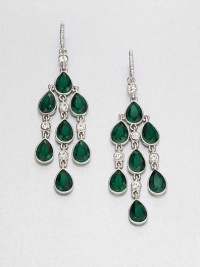 From the Emerald City Collection. Faceted teardrops in emerald green, punctuated by tiny clear stones to create delicious dazzle.Glass and plasticSilvertoneLength, about 3.25Ear wireImported