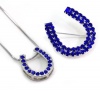 Royal Blue Cowgirl Lucky Western Horseshoe Horse Shoe Charm Pendant Necklace & Pin Brooch 2-piece Set Jewelry