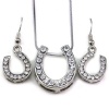 Lucky Western Horseshoe Horse Shoe Charm Pendant Necklace & Earrings 2-piece Set Jewelry