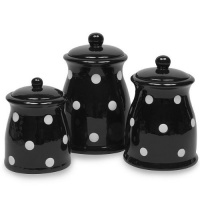 Terramoto Ceramic Polka Dots Canister Set, Black, 3-Piece Terramoto Ceramic Polka Dots Canister Set, Black, 3-Piece