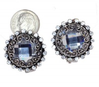 Victorian Burnish Silver Tone Ornate Crystal Clip-on Earrings Victorian Burnish Silver Tone Ornate Crystal Clip-on Earrings