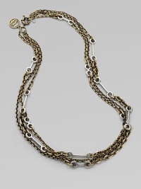 An industrial-inspired piece in a multi-chain design with a antique-finish. Antique-finished brass and sterling silverLength, about 30Spring ring closureImported An industrial-inspired piece in a multi-chain design with a antique-finish. Antique-finished brass and sterling silverLength, about 30Spring ring closureImported