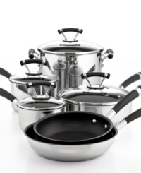 Go from homemade to gourmet! This professional set stocks your space with the most-used, most versatile and most essential pieces that every chef needs. From saucepan to stockpot to skillet, the polished, dishwasher-safe stainless steel pieces feature Circulon's coveted Total® Food Release nonstick system, which means ingredients never stick, presentation is always flawless and cleanup is a snap. Lifetime warranty. Go from homemade to gourmet! This professional set stocks your space with the most-used, most versatile and most essential pieces that every chef needs. From saucepan to stockpot to skillet, the polished, dishwasher-safe stainless steel pieces feature Circulon's coveted Total® Food Release nonstick system, which means ingredients never stick, presentation is always flawless and cleanup is a snap. Lifetime warranty.