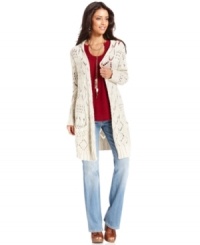 An allover open-stitch knit adds on-trend texture to this Lucky Brand Jeans sweater -- perfect for fall layering! An allover open-stitch knit adds on-trend texture to this Lucky Brand Jeans sweater -- perfect for fall layering!