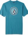 Wear this understated solid tee by Volcom with magnified logo and get set for adventure.