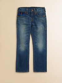 A medium-wash, five-pocket style is updated with whiskering, fading and colorful Baja embroidery in a straight-leg silhouette.Front button closureAdjustable waistband with belt loopsZip flyFive-pocket styleCottonMachine washImported of domestic fabric A medium-wash, five-pocket style is updated with whiskering, fading and colorful Baja embroidery in a straight-leg silhouette.Front button closureAdjustable waistband with belt loopsZip flyFive-pocket styleCottonMachine washImported of domestic fabric