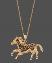 A stunning equine pendant, brought to you by Le Vian. Crafted from 14k gold and encrusted with both round-cut chocolate diamonds (1/3 ct. t.w.) and round-cut white diamonds (1/3 ct. t.w.). Approximate length: 18 inches. Approximate drop: 7/8 inch. A stunning equine pendant, brought to you by Le Vian. Crafted from 14k gold and encrusted with both round-cut chocolate diamonds (1/3 ct. t.w.) and round-cut white diamonds (1/3 ct. t.w.). Approximate length: 18 inches. Approximate drop: 7/8 inch.