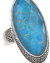 Judith Jack It's Time Sterling Silver, Marcasite and Turquoise Oval Ring, Size 7