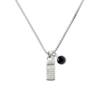 Silver Cellphone Charm Necklace with Jet Black Crystal Drop Silver Cellphone Charm Necklace with Jet Black Crystal Drop