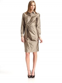 The classic shirtdress is redefined with a twist front detail and a whimsically askew button placket.Point collar Front button closure Twist front detail Askew button placket Pleated detail at the skirt Side snap and zip closure Back waist seams About 38½ from shoulder to hem 51% silk/49% polyester Dry clean Made in Italy The classic shirtdress is redefined with a twist front detail and a whimsically askew button placket.Point collar Front button closure Twist front detail Askew button placket Pleated detail at the skirt Side snap and zip closure Back waist seams About 38½ from shoulder to hem 51% silk/49% polyester Dry clean Made in Italy