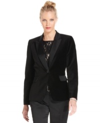 The menswear-inspired tuxedo jacket gets a luxe update from Tahari by ASL, complete with sumptuous velvet fabric. The menswear-inspired tuxedo jacket gets a luxe update from Tahari by ASL, complete with sumptuous velvet fabric.