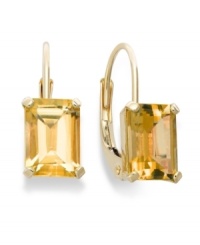 Sunshine bright. Add a vibrant pop of color to your look with emerald-cut citrine (3/4 ct. t.w.) set in luminous 14k gold. Approximate drop: 1/2 inch. Sunshine bright. Add a vibrant pop of color to your look with emerald-cut citrine (3/4 ct. t.w.) set in luminous 14k gold. Approximate drop: 1/2 inch.