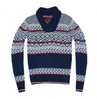 Tommy Hilfiger Men Shawl Collar Motif Design V-Neck Sweater Tommy Hilfiger Men Shawl Collar Motif Design V-Neck Sweater