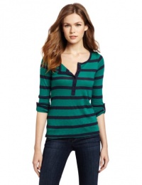 Splendid Women's 2 Color St Henley Shirt, Jade/Navy, X-Small Splendid Women's 2 Color St Henley Shirt, Jade/Navy, X-Small