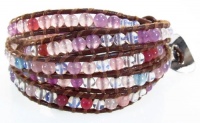 Beautiful Rainbow Skye Gemstone Wrap Bracelet in Jade, Moonstone and Agate Beads on Genuine Brown Leather, 5x Extra Long Beautiful Rainbow Skye Gemstone Wrap Bracelet in Jade, Moonstone and Agate Beads on Genuine Brown Leather, 5x Extra Long