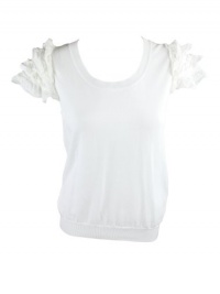 Red Valentino Womens Ruffle Short Sleeve Banded Hem Knit Top Red Valentino Womens Ruffle Short Sleeve Banded Hem Knit Top