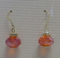 Crystal Bead Earwire Earrings - Orange Red Color, with Sterling Silver Setting Crystal Bead Earwire Earrings - Orange Red Color, with Sterling Silver Setting