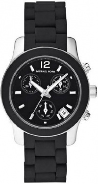 Michael Kors Mk5442 Women's Black /Silver Silicone Stainless Steel Watch Black Dial Ladies Chronograph Michael Kors Mk5442 Women's Black /Silver Silicone Stainless Steel Watch Black Dial Ladies Chronograph