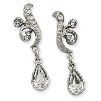 1928 Silver-tone Swarovski Crystal Teardrop Post Earrings