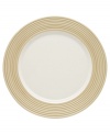 Find style and substance in the Tin Can Alley dinner plate. Concentric grooves – seven degrees – and a khaki glaze give the Lenox dinnerware its edge in versatile bone china.