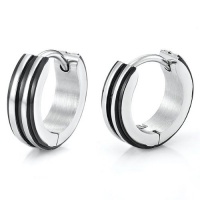 Unique Stainless Steel Hoop Earrings for Men (Silver Black) Unique Stainless Steel Hoop Earrings for Men (Silver Black)