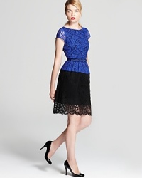 Lace reigns supreme this season as a classic look is revamped in bold colors and intricate designs--belted for a flattering cinched profile, this Nanette Lepore dress commands the center of attention wherever it goes. Lace reigns supreme this season as a classic look is revamped in bold colors and intricate designs--belted for a flattering cinched profile, this Nanette Lepore dress commands the center of attention wherever it goes.