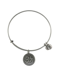 The serenity of OM inspires this Alex and Ani bangle, designed for simple symbolism in plated metal with a delicate, etched charm. The serenity of OM inspires this Alex and Ani bangle, designed for simple symbolism in plated metal with a delicate, etched charm.