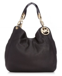 Shoulder this city-chic design from MICHAEL Michael Kors that pairs perfectly with your work or weekend wardrobe. Supple leather is outfitted with shiny golden hardware and signature detailing, while the pocket-lined interior stashes your essentials with ease. Shoulder this city-chic design from MICHAEL Michael Kors that pairs perfectly with your work or weekend wardrobe. Supple leather is outfitted with shiny golden hardware and signature detailing, while the pocket-lined interior stashes your essentials with ease.