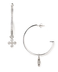 Work a rock-chic edge with Queen Baby's charm-adorned hoops. Go luxe-loud and wear these danglers with this season's headliners--leather and leopard-print. Work a rock-chic edge with Queen Baby's charm-adorned hoops. Go luxe-loud and wear these danglers with this season's headliners--leather and leopard-print.