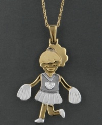 Hip hip hooray! This fantastic cheerleader pendant features round-cut diamond accents set in 14k gold. Approximate length: 18 inches. Approximate drop: 1-1/4 inches. A Child is Forever™. Hip hip hooray! This fantastic cheerleader pendant features round-cut diamond accents set in 14k gold. Approximate length: 18 inches. Approximate drop: 1-1/4 inches. A Child is Forever™.
