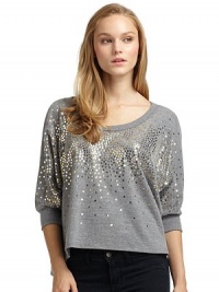 THE LOOKScoopneckTwo-tone sequins adorn the frontDolman sleevesBoxy silhouetteRibbed neckline and cuffsTHE FITAbout 21 from shoulder to hemTHE MATERIALPolyester/cotton/rayonCARE & ORIGINMachine washMade in USAModel shown is 5'8 (172½cm) wearing US size Small. THE LOOKScoopneckTwo-tone sequins adorn the frontDolman sleevesBoxy silhouetteRibbed neckline and cuffsTHE FITAbout 21 from shoulder to hemTHE MATERIALPolyester/cotton/rayonCARE & ORIGINMachine washMade in USAModel shown is 5'8 (172½cm) wearing US size Small.