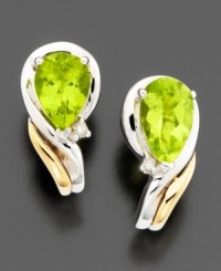 Bright and brilliant pear-shaped peridot (1-5/8 ct. t.w.) is at its element in these earrings with round-cut diamond accents set in 14k gold & sterling silver. Approximate length: 1/2 inches. Bright and brilliant pear-shaped peridot (1-5/8 ct. t.w.) is at its element in these earrings with round-cut diamond accents set in 14k gold & sterling silver. Approximate length: 1/2 inches.