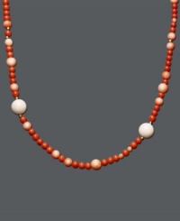Add a hint of citrus to your neckline for instant summer style. This long necklace features multicolored pearls, and vivid coral beads set in 14k gold. Approximate length: 36 inches. Add a hint of citrus to your neckline for instant summer style. This long necklace features multicolored pearls, and vivid coral beads set in 14k gold. Approximate length: 36 inches.