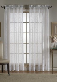 Beacon Looms Wavy Diamonds 52-inch-by-84-inch Sheer Embroidered Single Panel, White Beacon Looms Wavy Diamonds 52-inch-by-84-inch Sheer Embroidered Single Panel, White