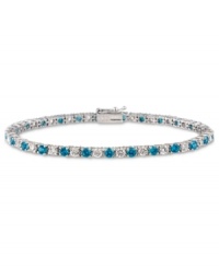 Polish and a pop of color. B. Brilliant's pretty tennis bracelet features alternating London blue cubic zirconias and clear cubic zirconias (5 ct. t.w.) set in sterling silver. Approximate length: 7-1/2 inches. Polish and a pop of color. B. Brilliant's pretty tennis bracelet features alternating London blue cubic zirconias and clear cubic zirconias (5 ct. t.w.) set in sterling silver. Approximate length: 7-1/2 inches.