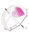 Fall in love with rainy days with this clear umbrella featuring a large heart graphic and Rain Rain Go Away print.
