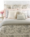 A detailed toile print of cherry blossoms and branches cascades over a sumptuous cream ground in the Saint Honore European sham. Streamlined piping and ribbon accents finish this traditional look with a touch of modern romance. (Clearance)