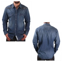 Rift Stars Rolling Stars Men's Studded Denim Chambray Woven Shirt Rift Stars Rolling Stars Men's Studded Denim Chambray Woven Shirt
