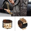 New Fashion Women Faux Leather Punk Vintage Metal Studs Loop Charm Bangles Bracelet Black