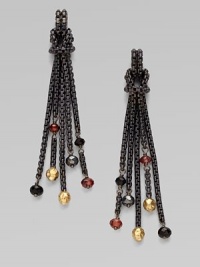 From the Black and Gold Chain Collection. This statement piece features blackened sterling silver box chains with 18k gold, black onyx, hematite and garnet bead accents for an uniquely elegant look. Blackened sterling silver18k gold, black onyx, hematite and garnet beadsLength, about 2¼Post backImported 