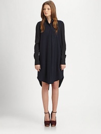Tap into the minimalist mood with this relaxed wool-rich shirtdress, emboldened by a stand collar, oversized patch pocket and shirttail hem. Stand collarButton frontLong sleeves with buttoned cuffsSingle front patch pocketShirttail hem with back slitAbout 22 from natural waist96% wool/4% LycraDry cleanImportedModel shown is 5'7 (174cm) wearing US size 2.This style runs large. We recommend ordering one size down for a standard fit. Tap into the minimalist mood with this relaxed wool-rich shirtdress, emboldened by a stand collar, oversized patch pocket and shirttail hem. Stand collarButton frontLong sleeves with buttoned cuffsSingle front patch pocketShirttail hem with back slitAbout 22 from natural waist96% wool/4% LycraDry cleanImportedModel shown is 5'7 (174cm) wearing US size 2.This style runs large. We recommend ordering one size down for a standard fit.